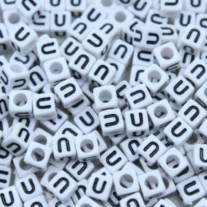 Alphabet Cube - 6mm - U - White / Black