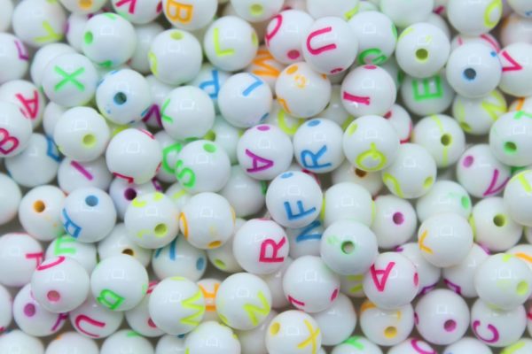 Alphabet Round - 8mm - Mix - White / Multi Colour