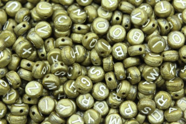 Alphabet Coin - 7mm - Olive / White Mix