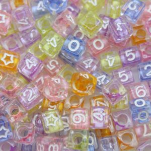 Number Cube - 8mm - Mix - Transparent Multi Colour / White