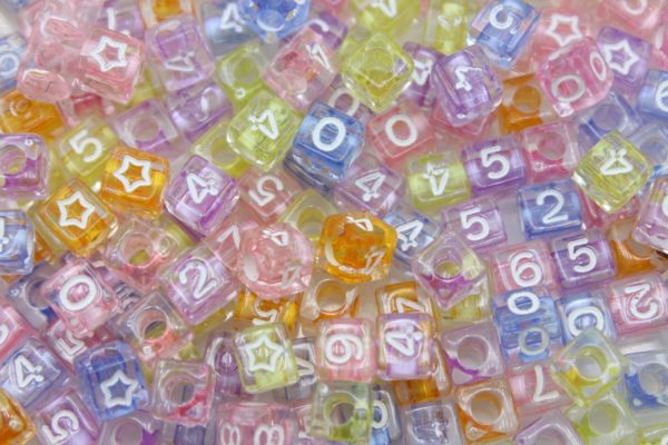 Number Cube - 8mm - Mix - Transparent Multi Colour / White