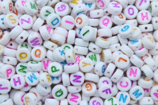 Alphabet Coin - 7mm - White / Multi Colour Mix