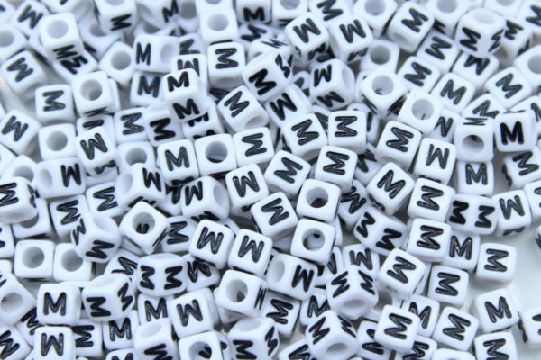 Alphabet Cube - 6mm - M - White / Black