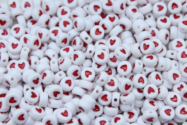 Heart - Coin - 7mm - White / Red