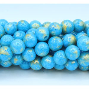 8mm Filler / Gold Feature Bead - Lt Blue - 40cm Strand