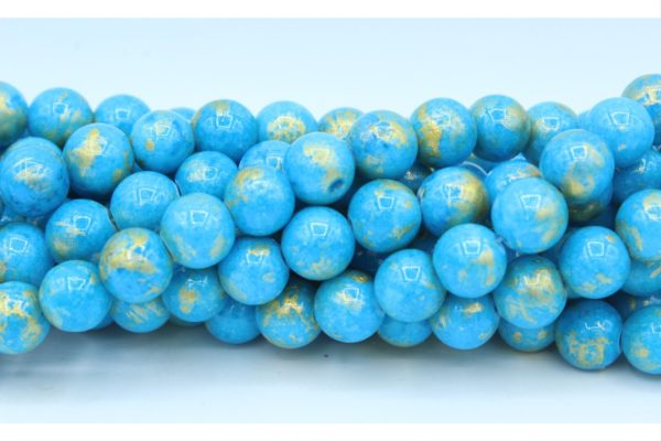 8mm Filler / Gold Feature Bead - Lt Blue - 40cm Strand