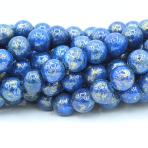 8mm Filler / Gold Feature Bead - Dk Blue - 40cm Strand