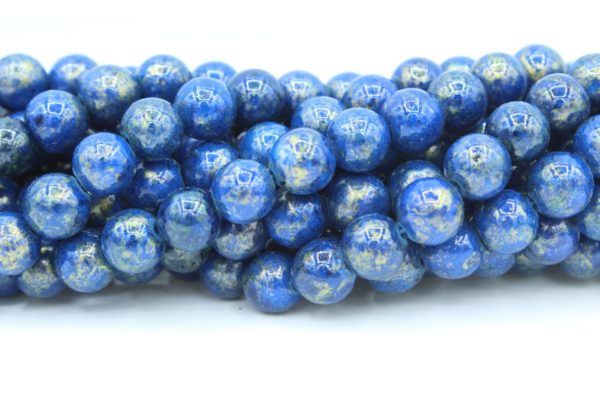 8mm Filler / Gold Feature Bead - Dk Blue - 40cm Strand