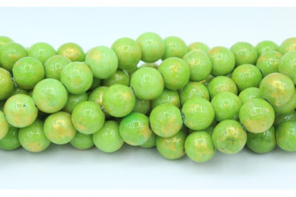 8mm Filler / Gold Feature Bead - Lt Green - 40cm Strand