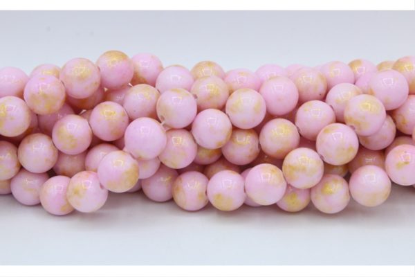 8mm Filler / Gold Feature Bead - Lt Pink - 40cm Strand