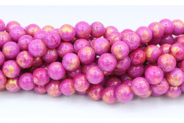 8mm Filler / Gold Feature Bead - Dk Pink - 40cm Strand