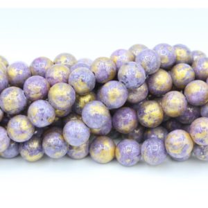 8mm Filler / Gold Feature Bead - Purple - 40cm Strand