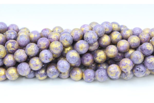 8mm Filler / Gold Feature Bead - Purple - 40cm Strand