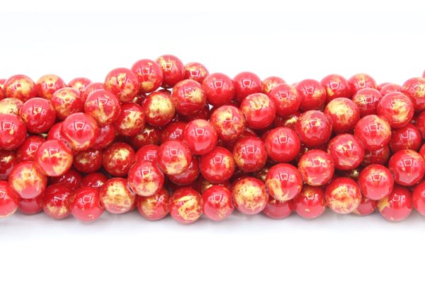 8mm Filler / Gold Feature Bead - Red - 40cm Strand