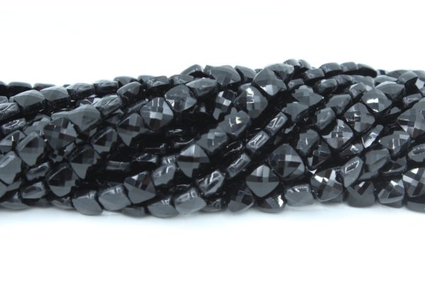 6mm Flat Faceted Square - Black - 30cm Strand