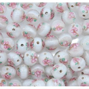 Czech Lampwork - 8mm Rose Bead - White