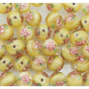 Czech Lampwork - 8mm Rose Bead - Yellow