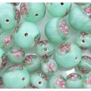 Czech Lampwork - 8mm Rose Bead - Green