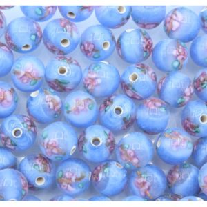 Czech Lampwork - 8mm Rose Bead - Blue