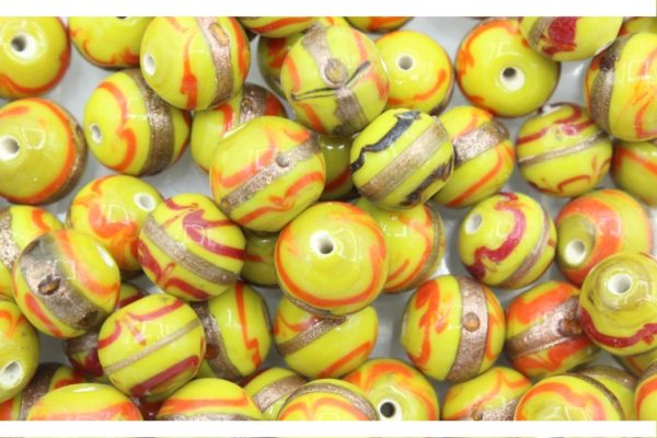 12mm Round - Yellow with Stripe