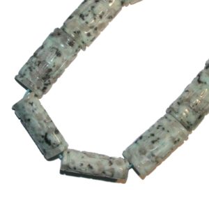 Moss Jasper Carved Flat Barrel - 41cm Strand