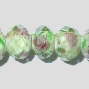 Rondelle - Floral Faceted - 12mm - Lt Green - 16cm Strand