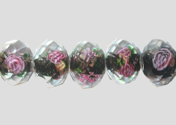 Rondelle - Floral Faceted - 12mm - Black - 16cm Strand