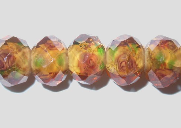 Rondelle - Floral Faceted - 12mm - Topaz - 16cm Strand