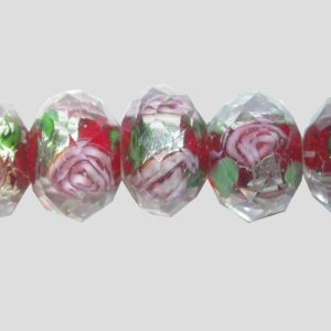 Rondelle - Floral Faceted - 12mm - Red - 16cm Strand