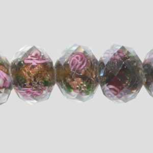 Rondelle - Floral Faceted - 12mm - Green A - 16cm Strand