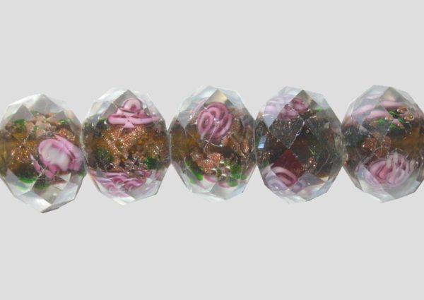 Rondelle - Floral Faceted - 12mm - Green A - 16cm Strand