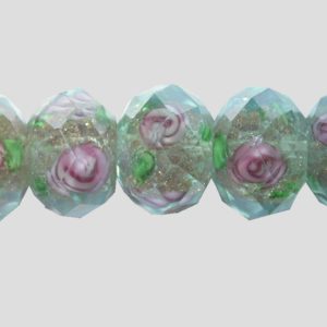 Rondelle - Floral Faceted - 12mm - Light Blue - 16cm Strand