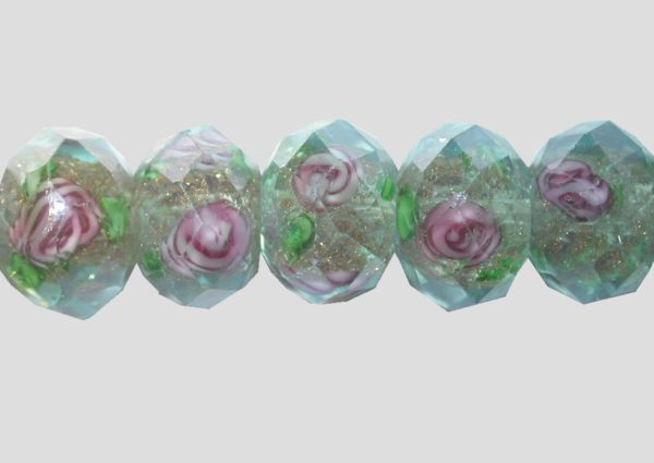 Rondelle - Floral Faceted - 12mm - Light Blue - 16cm Strand