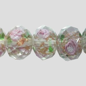 Rondelle - Floral Faceted - 12mm - Pink - 16cm Strand