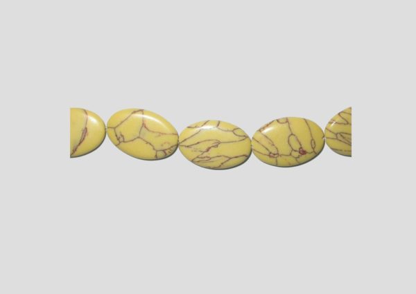 Howlite - 30 x 20mm Flat Oval - Dyed Yellow - 38cm Strand