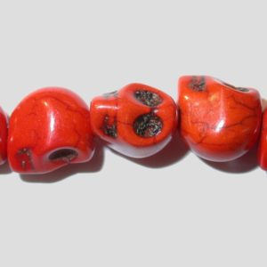 Skull - Howlite - 12mm - Orange - 20cm Strand