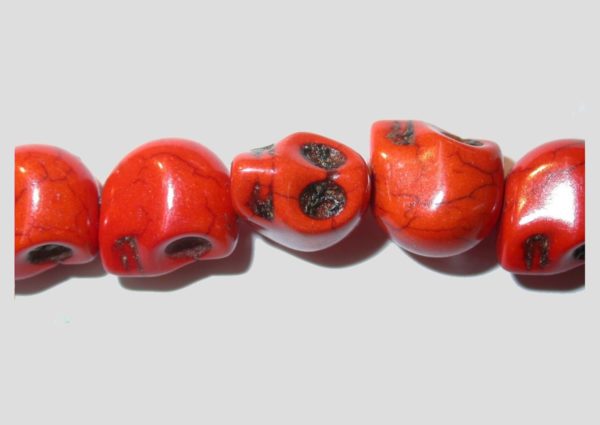 Skull - Howlite - 12mm - Orange - 20cm Strand