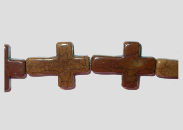 Cross - Howlite - 30mm - Brown - 40cm Strand