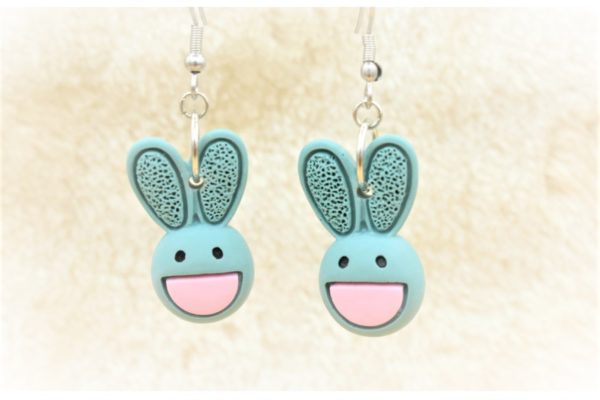 Easter Bunny Earrings - 28 x 15mm - Blue