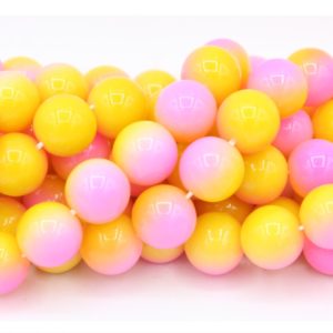 8mm Filler Bead - Pink / Yellow - 40cm Strand