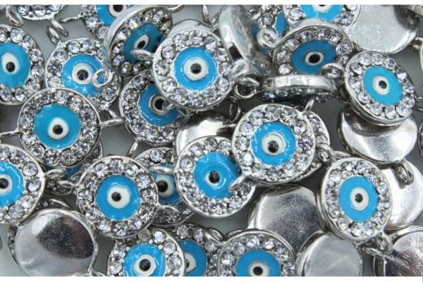 Crystal / Eye Joiner - 20 x 12mm - Antique Silver