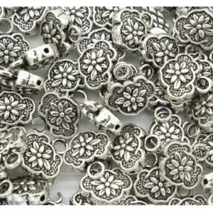 Floral Bead / Loop - 13 x 10mm - Antique Silver