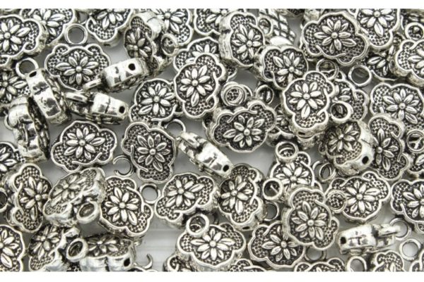 Floral Bead / Loop - 13 x 10mm - Antique Silver