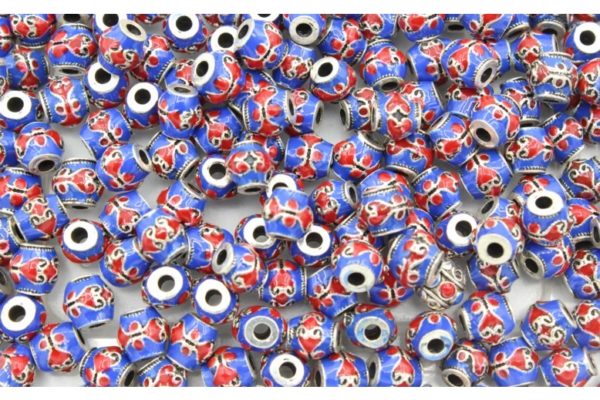 Barrel - 6mm - Antique Silver / Blue / Red