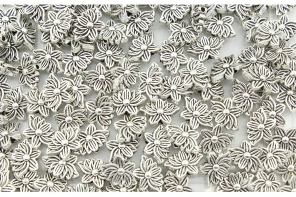 Flower Bead - 12 x 8mm - Antique Silver