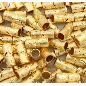 Patterned Tube - 15 x 6mm - Gold