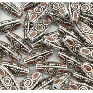 Navette Shape - 18 x 8mm - Antique Silver / Brown