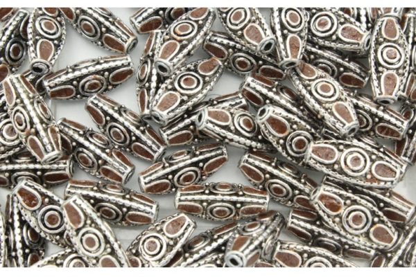 Navette Shape - 18 x 8mm - Antique Silver / Brown