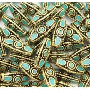 Navette Shape - 18 x 8mm - Antique Gold / Teale