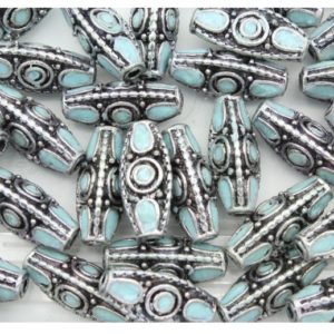 Navette Shape - 18 x 8mm - Antique Silver / Aqua